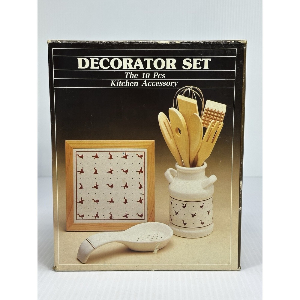 Vintage Country Kitchen Decorator Set 10‎ Piece Wood  Utensil Grannycore Ducks